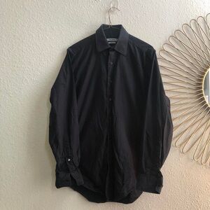 DKNY Men Black Dark cotton long sleeve button up down shirt top collar slim fit
